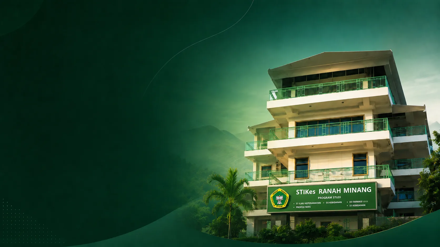 Gedung kampus STIKes Ranah Minang dengan papan nama program studi
