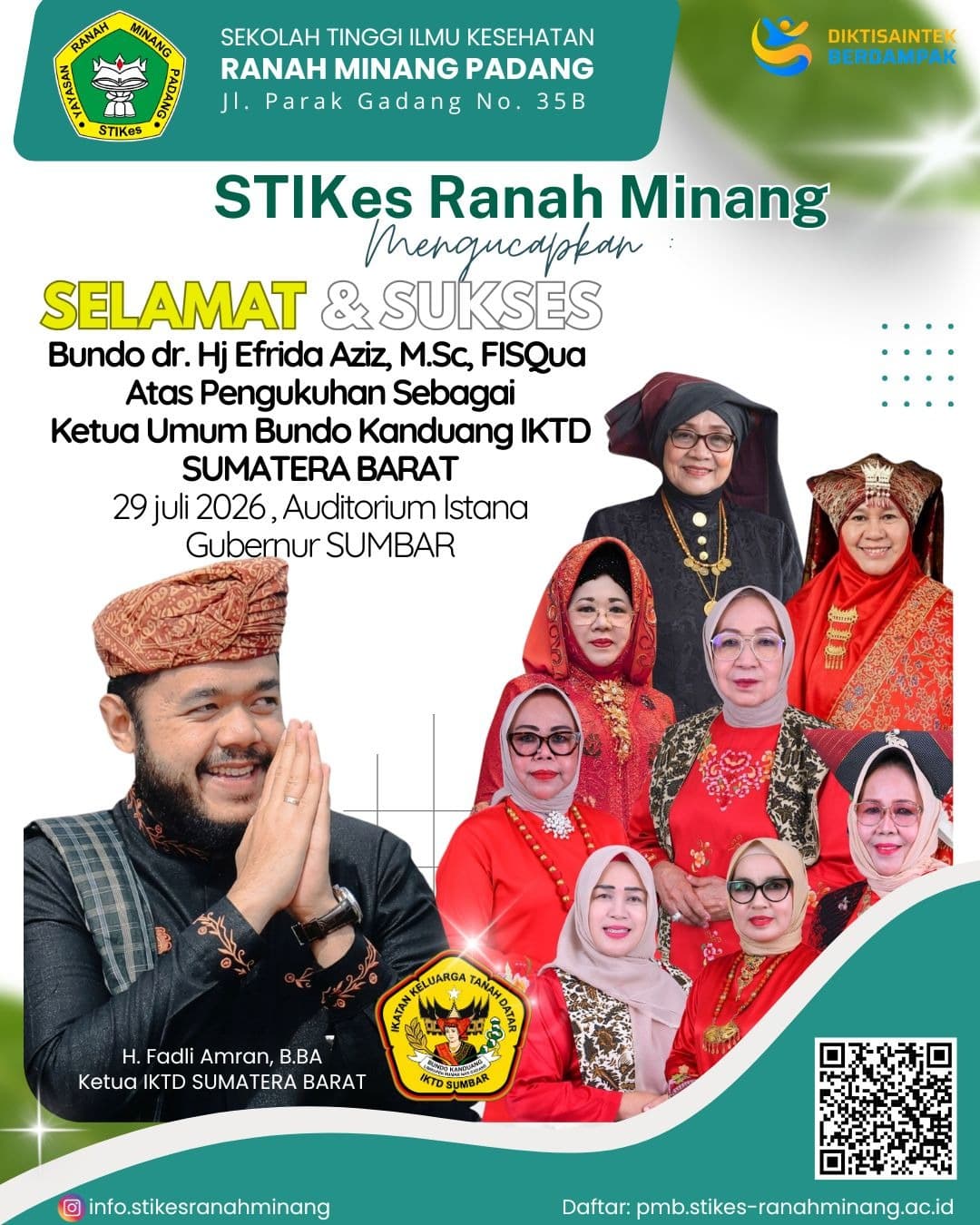 Selamat atas Pengukuhan Ketua Umum Bundo Kanduang IKTD Sumatera Barat